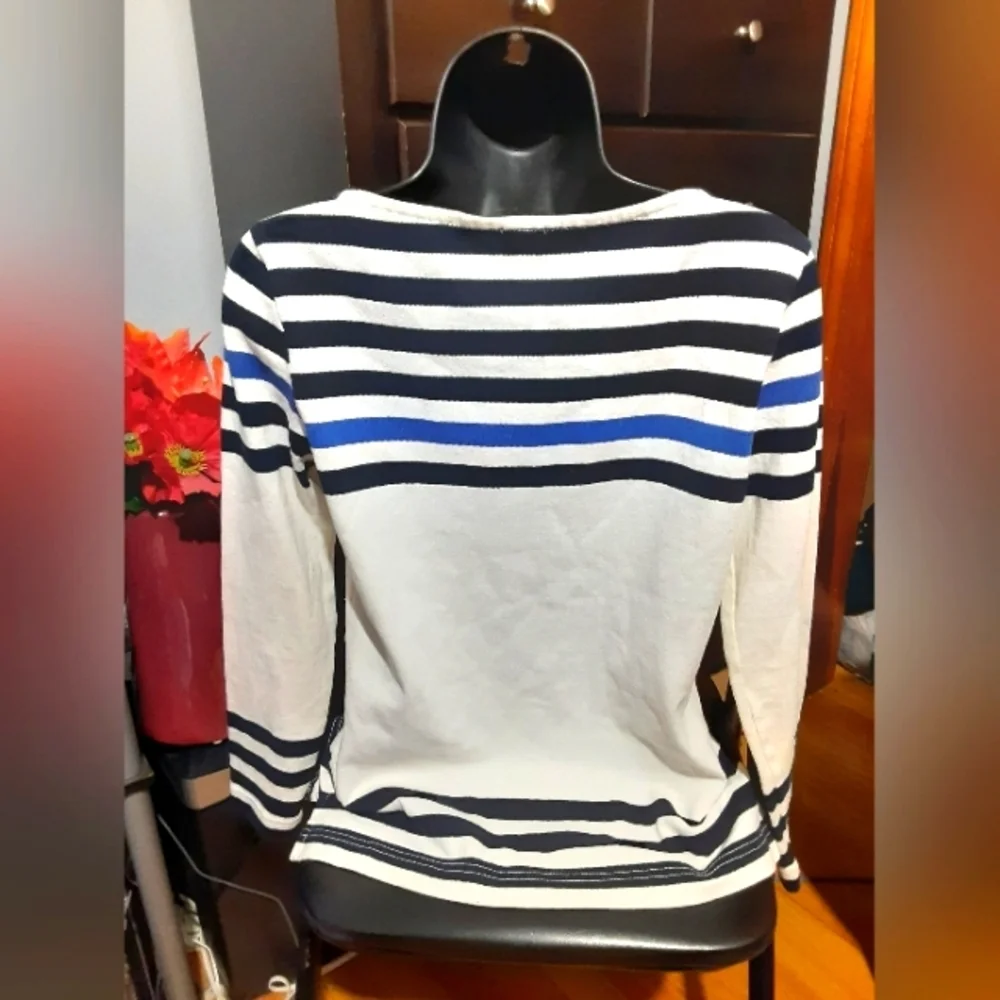 J Crew Women's Nautica Stripe Crew Sailor  Neck Sweater